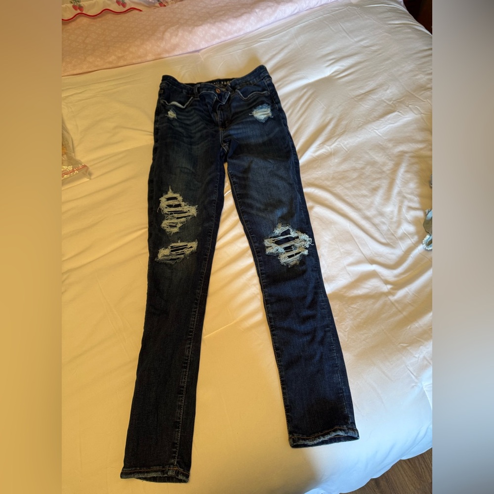 American Eagle Outfitters Dark Blue Distressed Skinny Jeans